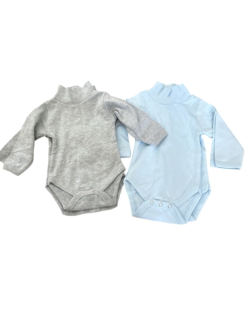 NWOT Long-Sleeve Turtleneck Baby Bodysuit Set in Light Blue and Heather Gray